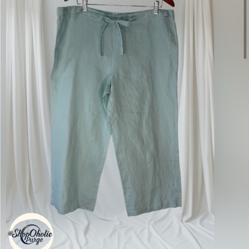 Eileen Fisher Linen aqua pants Capri pants Aqua Linen Trousers size xs